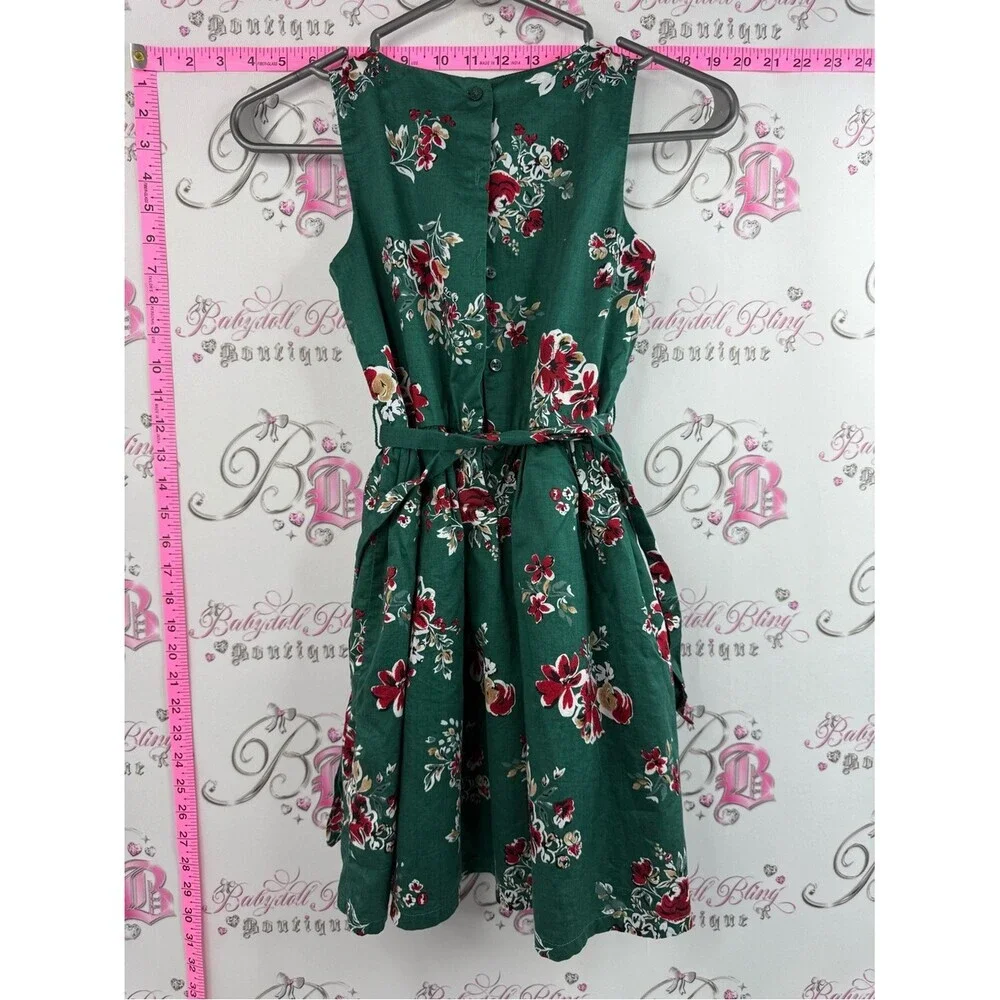 Carter's dress Green Floral Sleeveless Party Dress with Red and Cream Accents